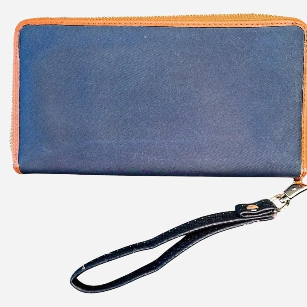 Michael Kors blue and brown leather trim wallet‎